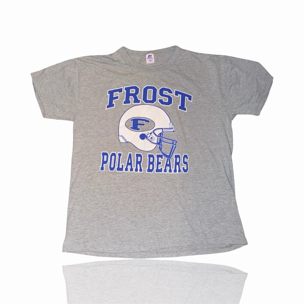 Russell Athletic Vintage T-Shirt Mens M Gray Frost Polar Bears Football Helmet
